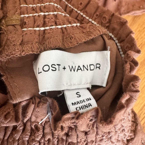 Lost + Wander Brown Eyelet Long Sleeve Dress, High Neck & Ruffles Sz Small - Picture 8 of 9